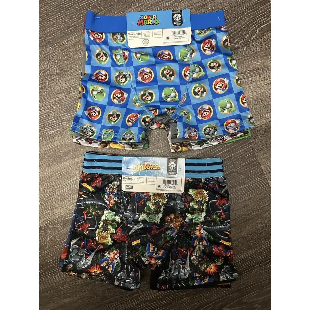 Super Mario Marvel Spider-Man Boxer Briefs Boys 6 Moisture Wicking 2 Packs of 4